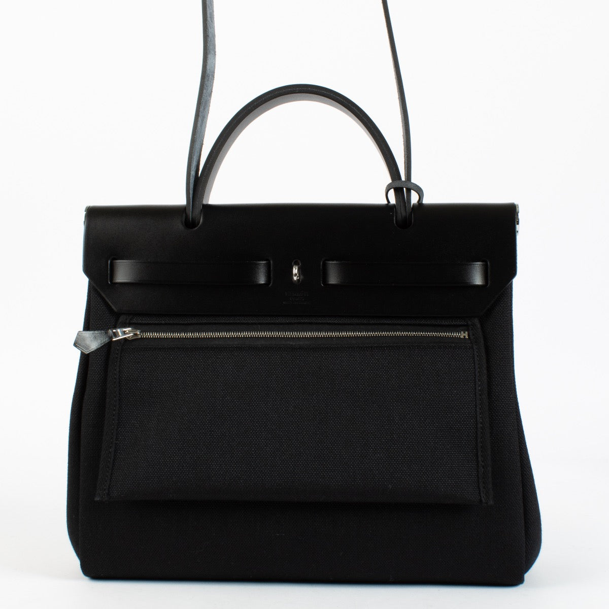 Hermès Herbag Zip 31 Toile Noire/Hunter Acier Palladié
