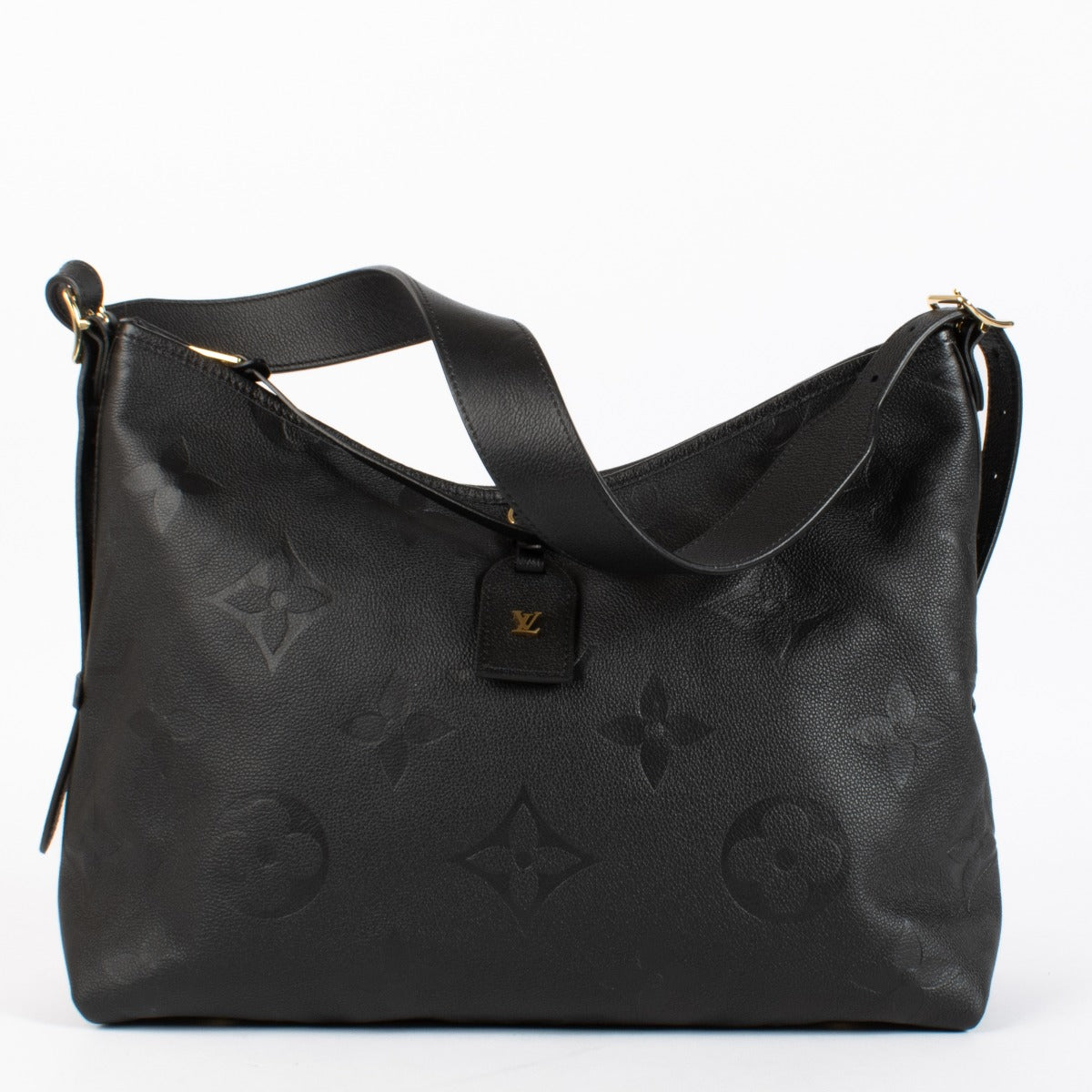 Louis Vuitton CarryAll “Carall” in black Monogram Empreinte leather — a sleek, versatile shoulder hobo bag in excellent pre-loved condition.