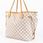 Louis Vuitton Neverfull MM Damier Azur tote with natural leather trim. A timeless, spacious LV icon in very good pre-loved condition.