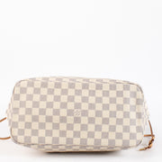 Louis Vuitton Neverfull MM Damier Azur tote with natural leather trim. A timeless, spacious LV icon in very good pre-loved condition.