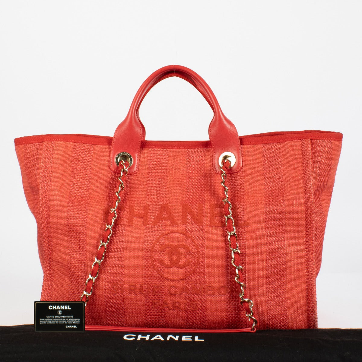 Sac shopping Chanel Deauville grand modèle en fibres mélangées rouges