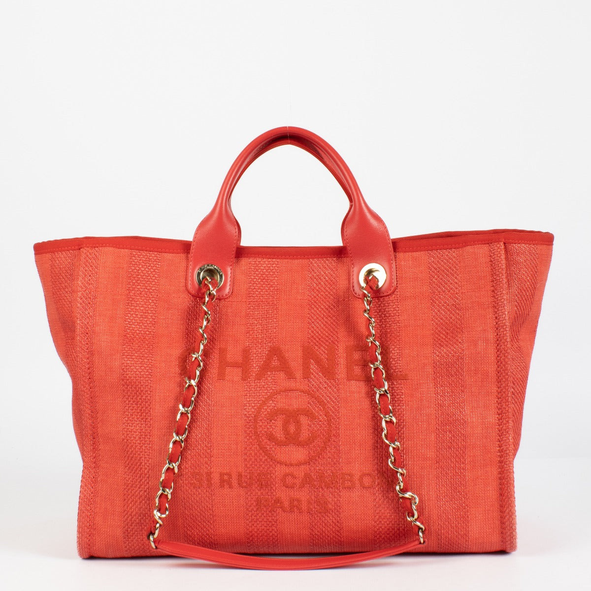 Sac shopping Chanel Deauville grand modèle en fibres mélangées rouges