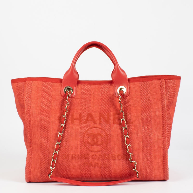 Chanel Red Mixed Fibers Deauville Large Shopping Bag