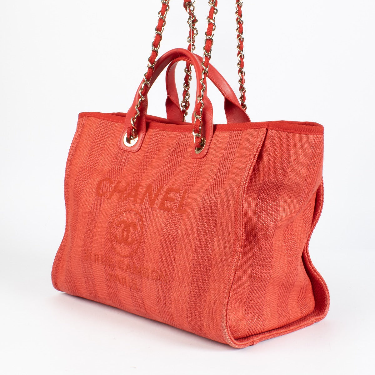 Sac shopping Chanel Deauville grand modèle en fibres mélangées rouges