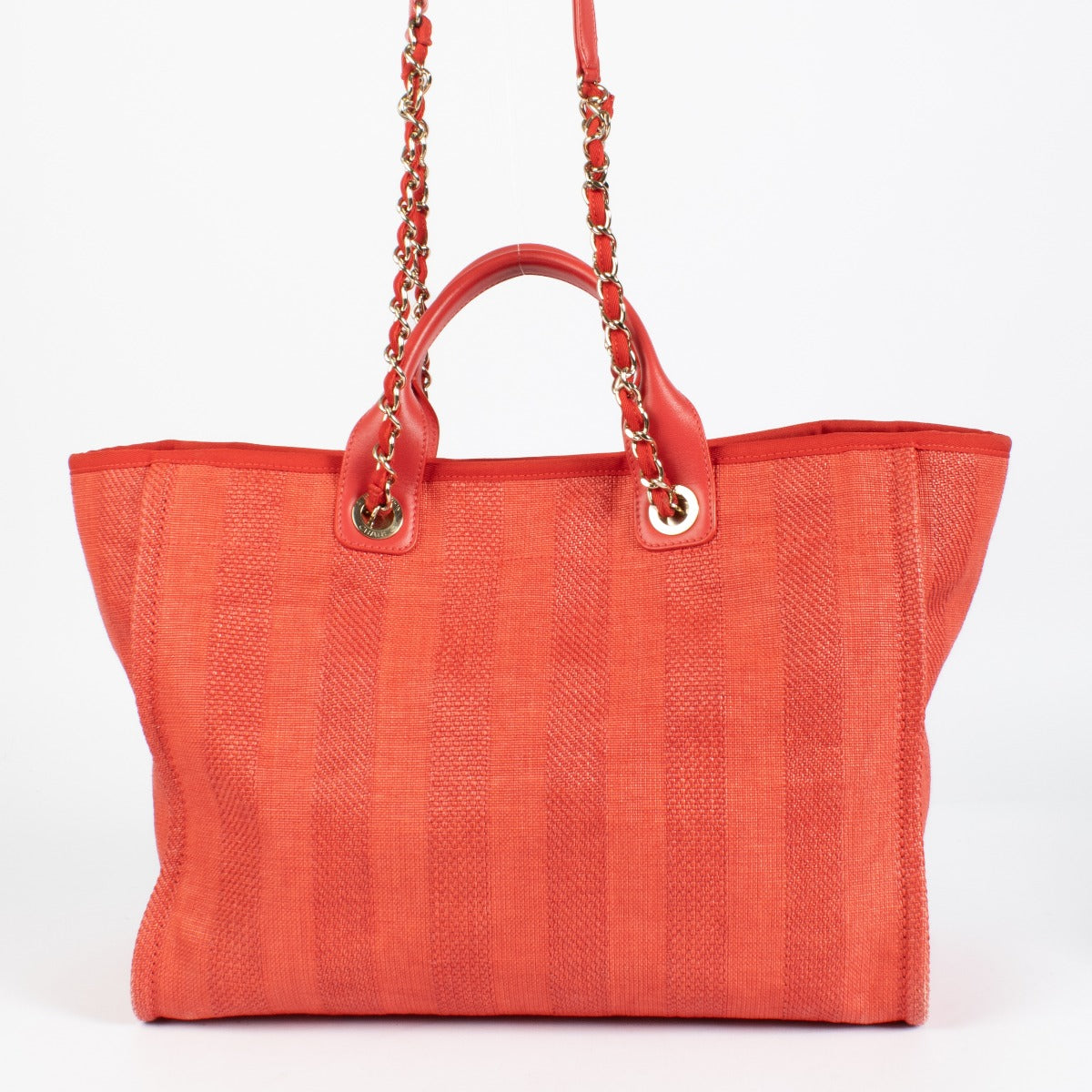 Sac shopping Chanel Deauville grand modèle en fibres mélangées rouges
