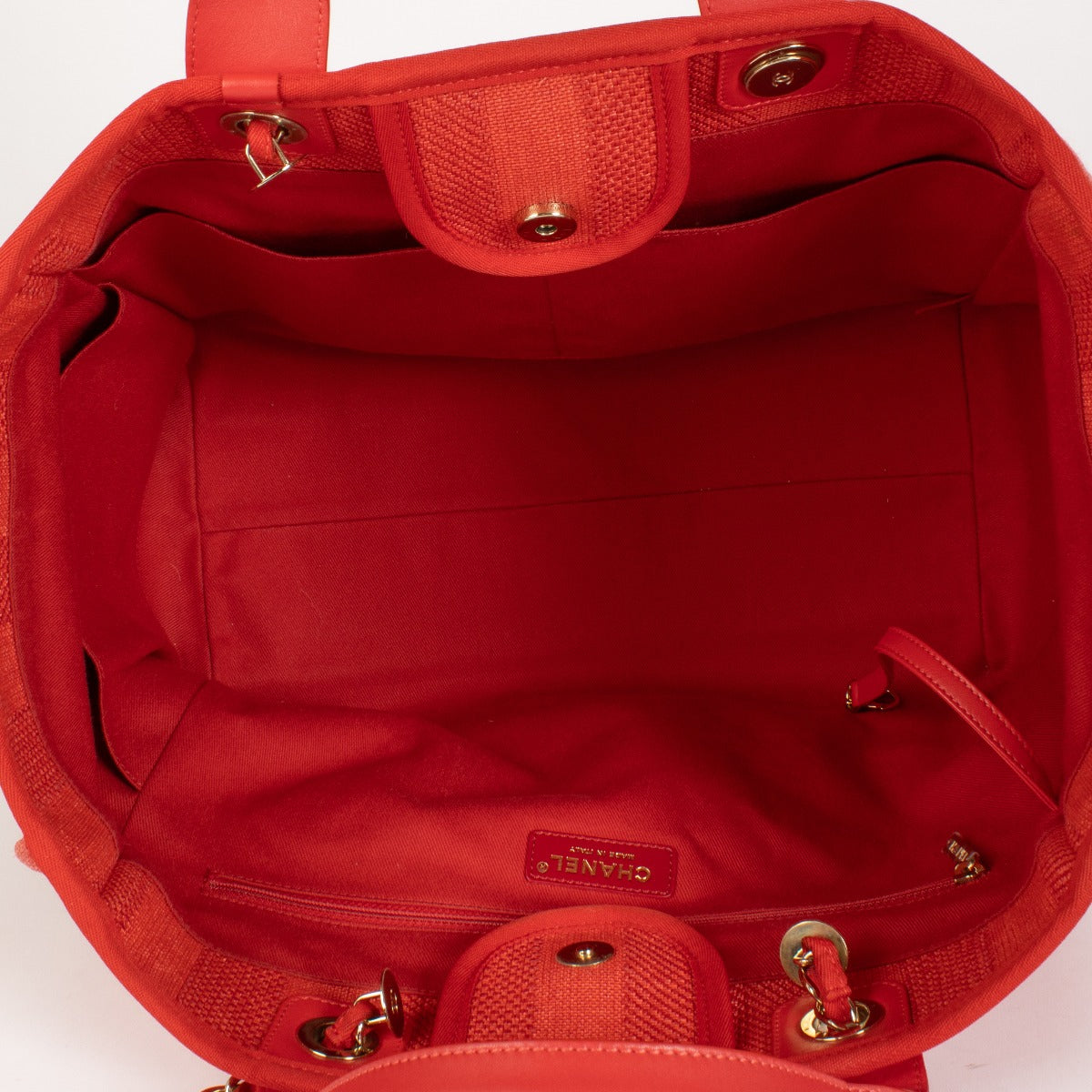 Sac shopping Chanel Deauville grand modèle en fibres mélangées rouges