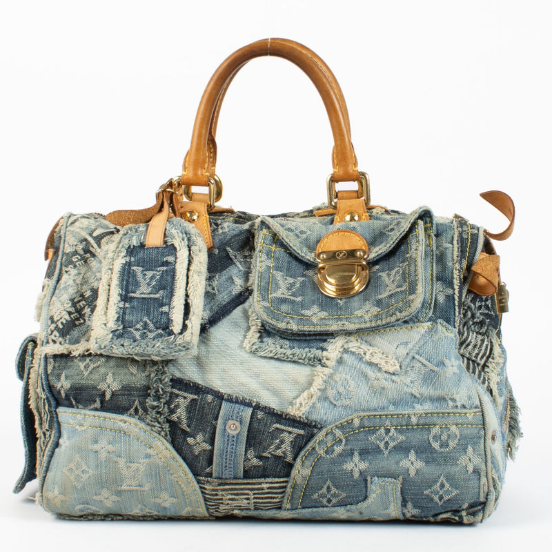 Authentic pre-loved Louis Vuitton Blue Denim Patchwork Speedy Bag on Labellov.com