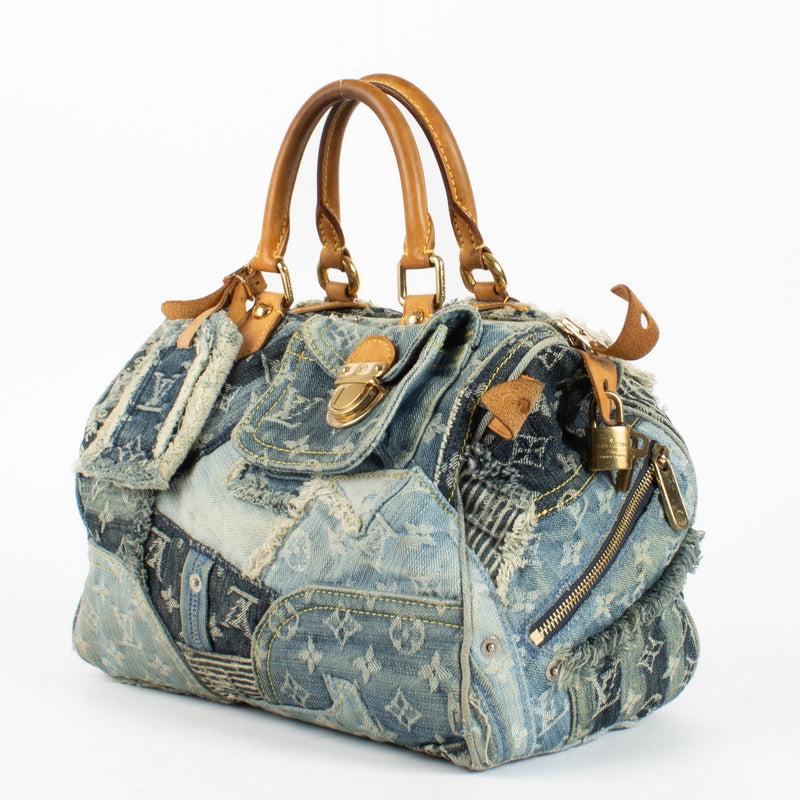 Authentic pre-loved Louis Vuitton Blue Denim Patchwork Speedy Bag on Labellov.com