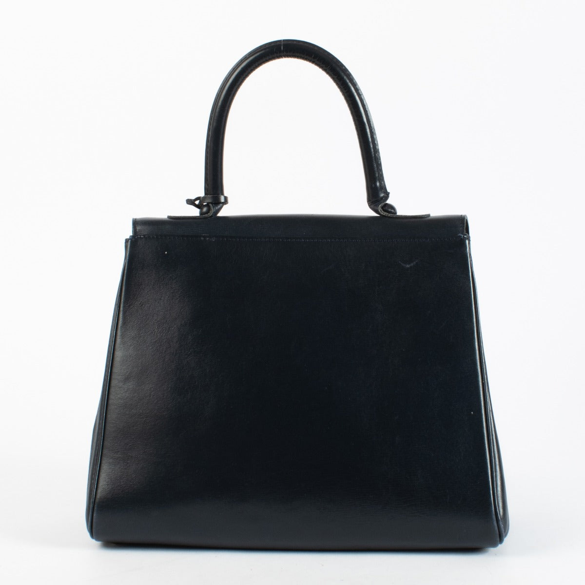 Delvaux 1960s Marine Blue Leather Brillant MM in smooth box leather with gold-tone hardware, available at Labellov.com