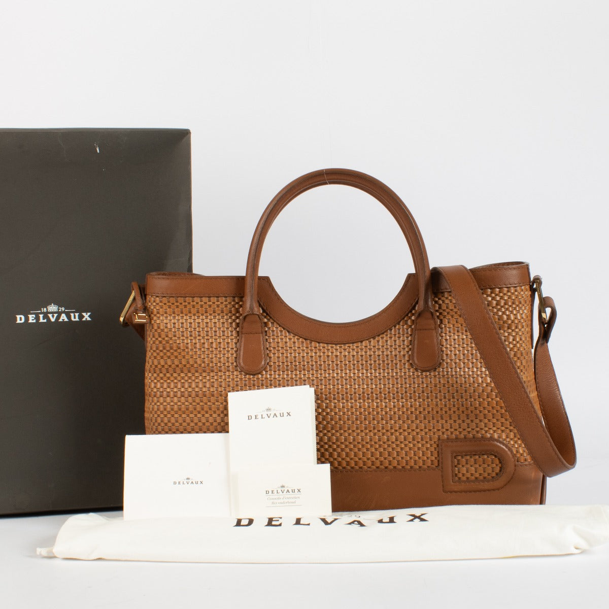 authentic preloved Delvaux Fauve Toile de Cuir Panier Palais Bag on Labellov.com