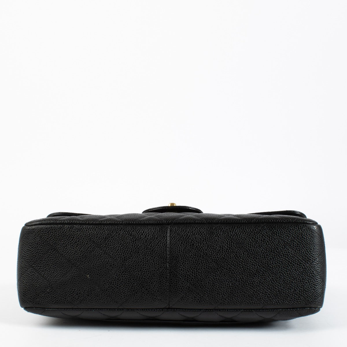 Authentic Chanel Black Caviar Leather Classic Flap Bag with gold hardware at Labellov.com