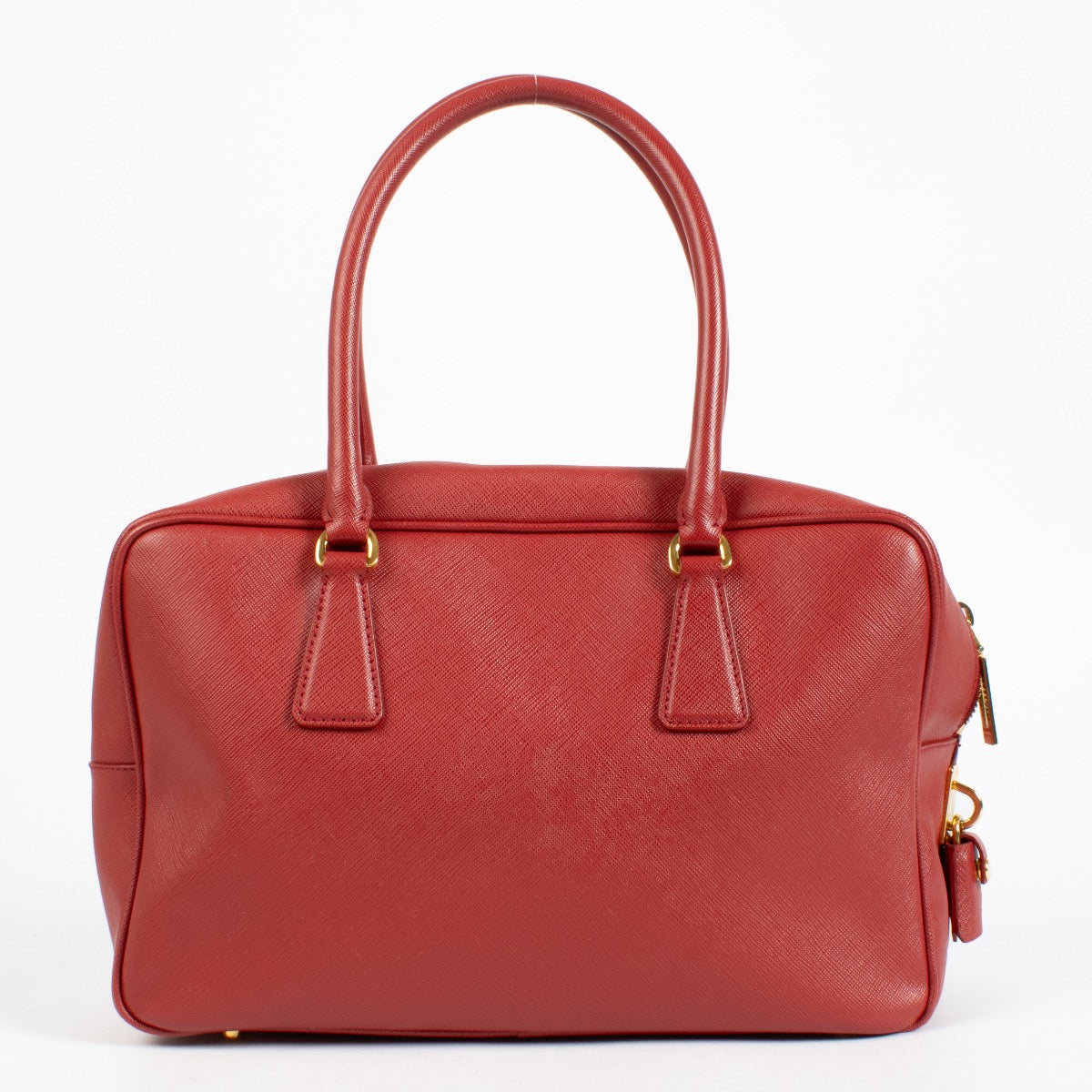 authentic preloved Prada Red Saffiano Lux Bowling Bag on Labellov.com