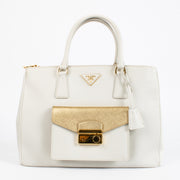 authentic preloved Prada White Saffiano Front Pocket Large Galleria Bag on Labellov.com