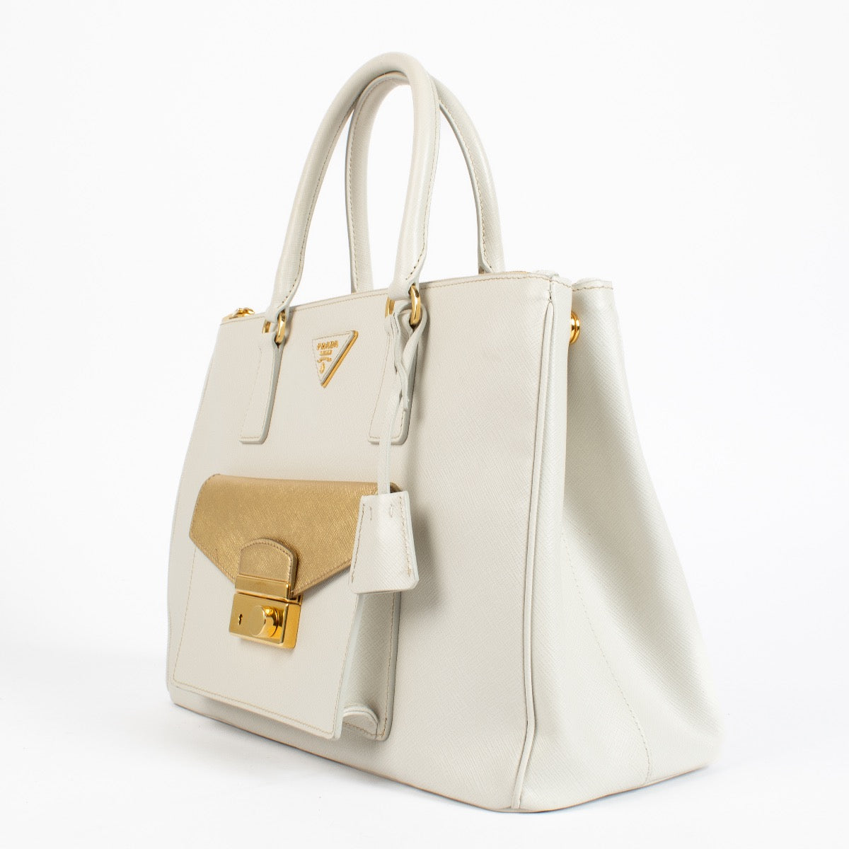 authentic preloved Prada White Saffiano Front Pocket Large Galleria Bag on Labellov.com