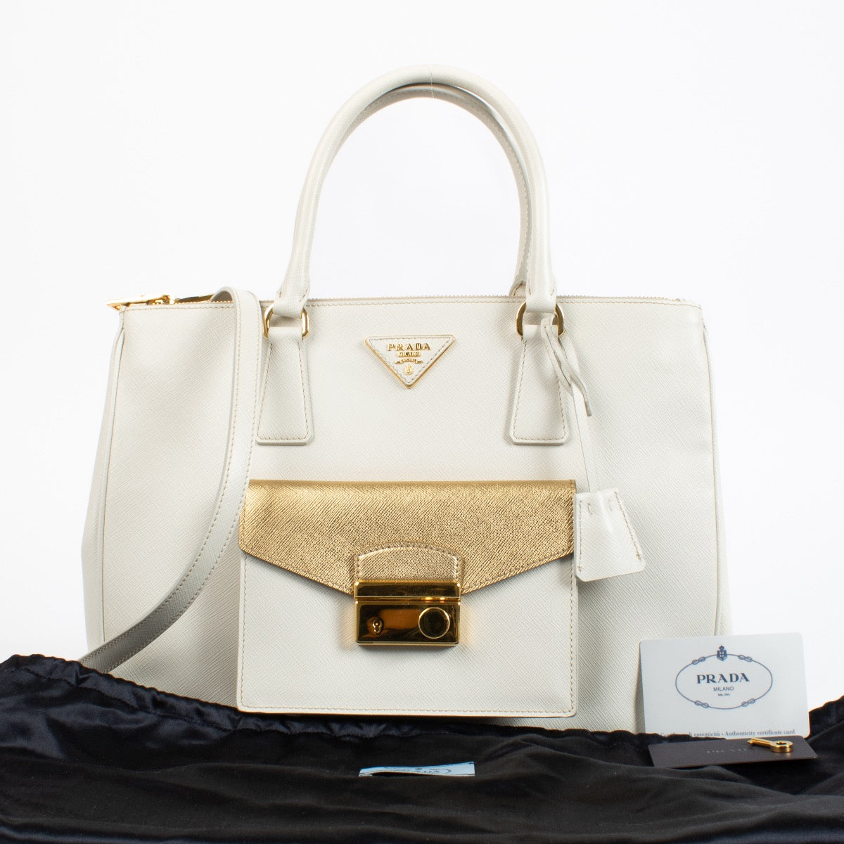 authentic preloved Prada White Saffiano Front Pocket Large Galleria Bag on Labellov.com