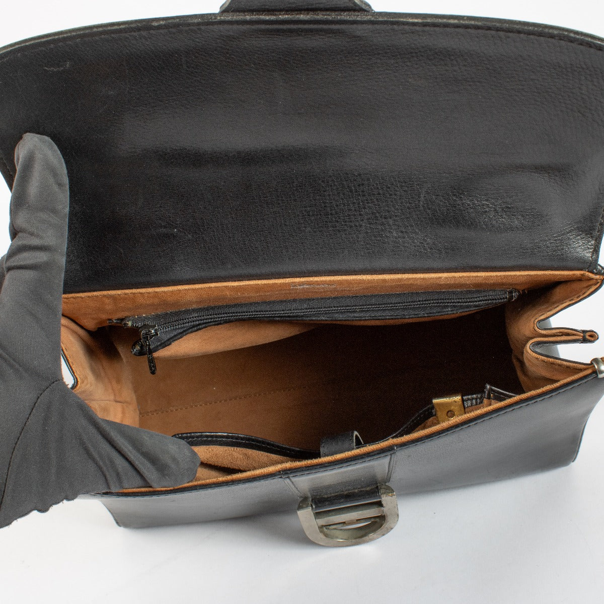 Delvaux Brillant MM in black Box Calf leather with silver buckle and soft vintage patina at Labellov.com