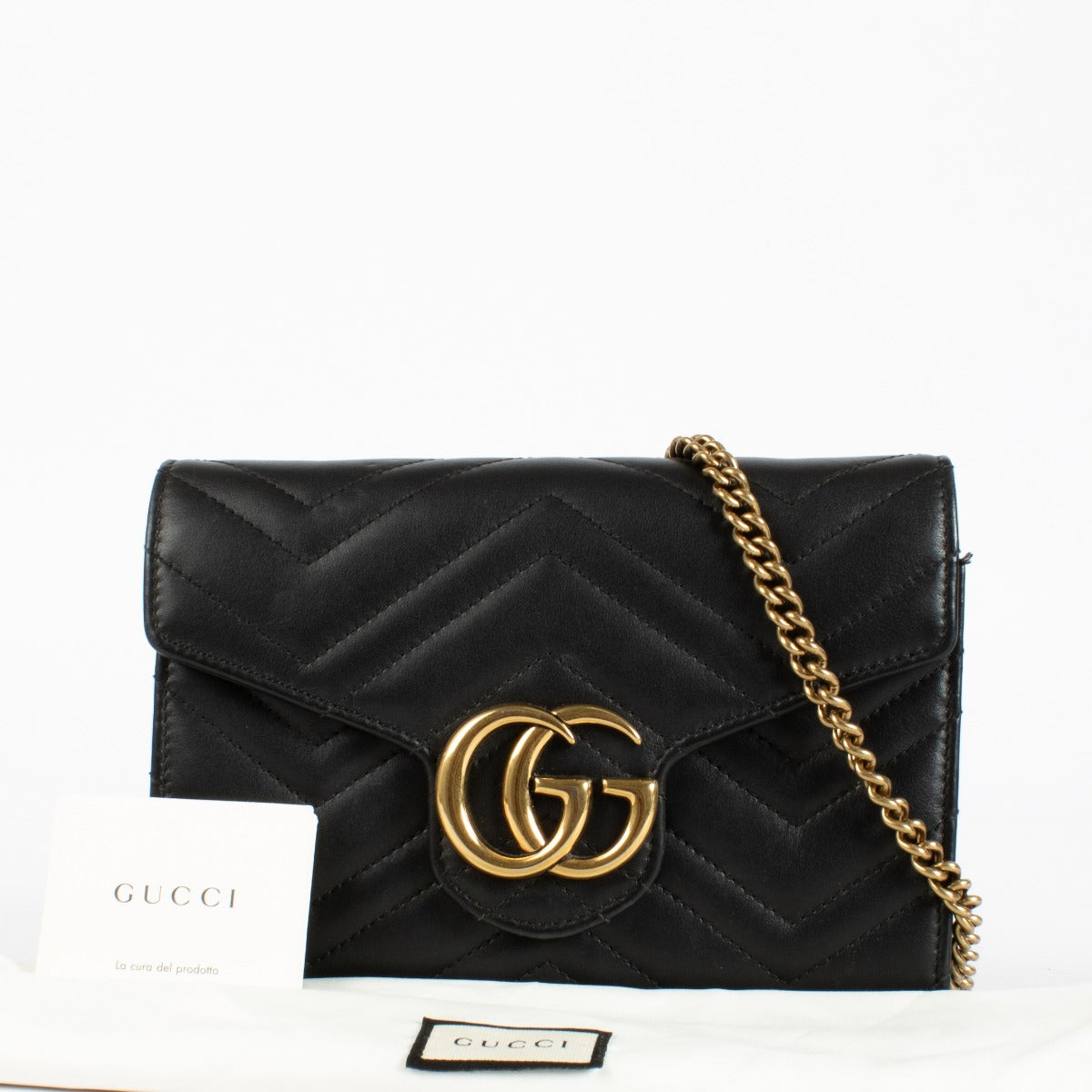 Authentic pre-loved Gucci GG Black Marmont Wallet On Chain on Labellov.com