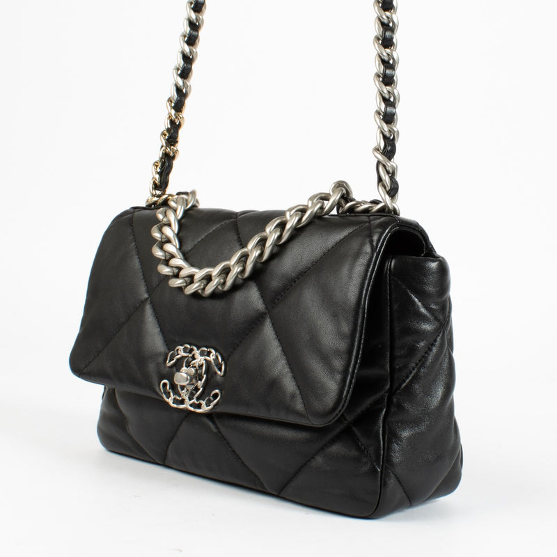 Chanel Black Shiny Lambskin Medium Chanel 19 Bag