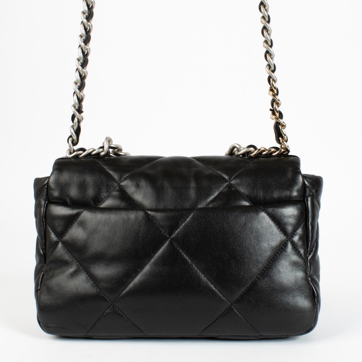 Chanel Zwarte Glanzende Lamsleren Medium Chanel 19 Tas
