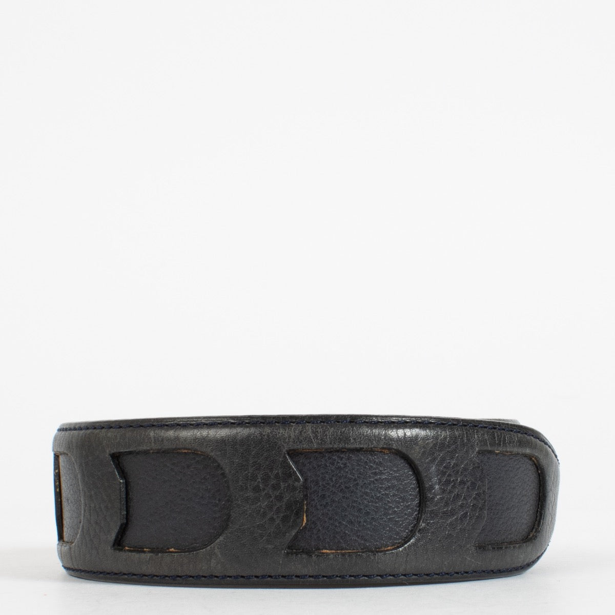 Delvaux Black Leather Belt with gold buckle and signature D cut-out design at Labellov.com