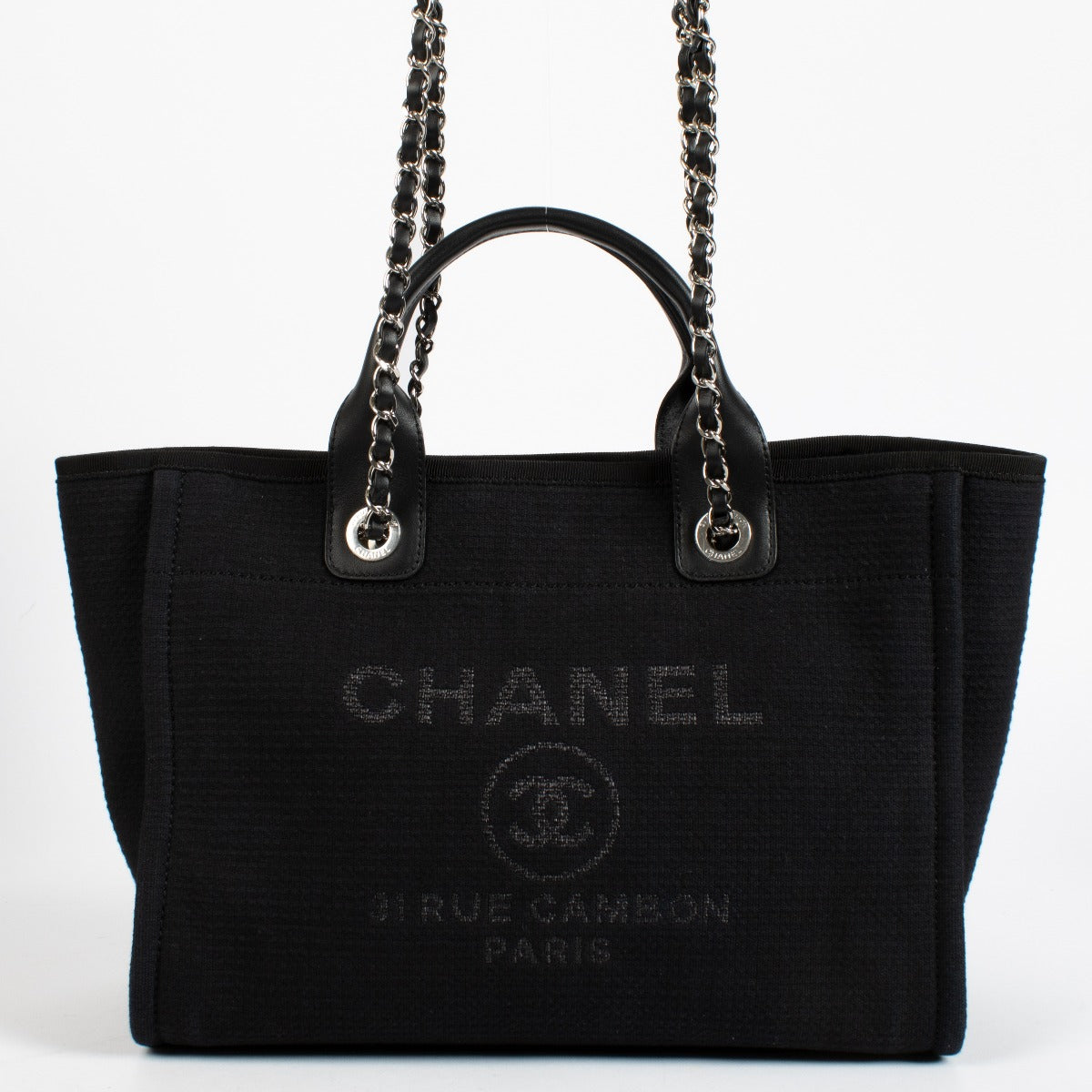 Chanel Zwarte Canvas Deauville Kleine Shopper