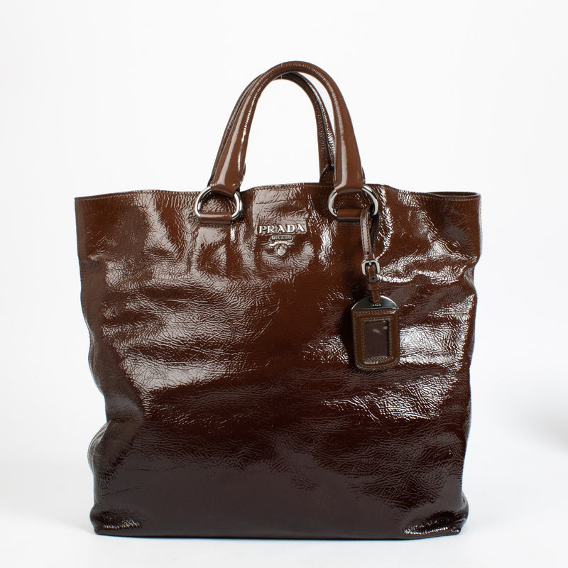 Authentic preloved Prada Brown Ombre Patent Tote Bag on Labellov.com