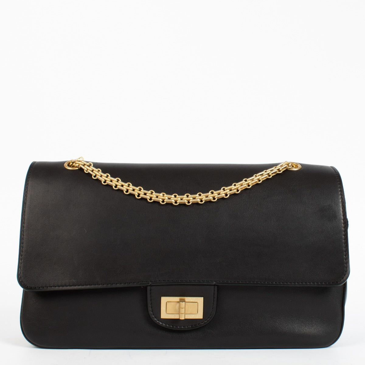 Chanel Paris–Hamburg 2.55 Maxi bag in black calfskin with gold hardware at Labellov.com