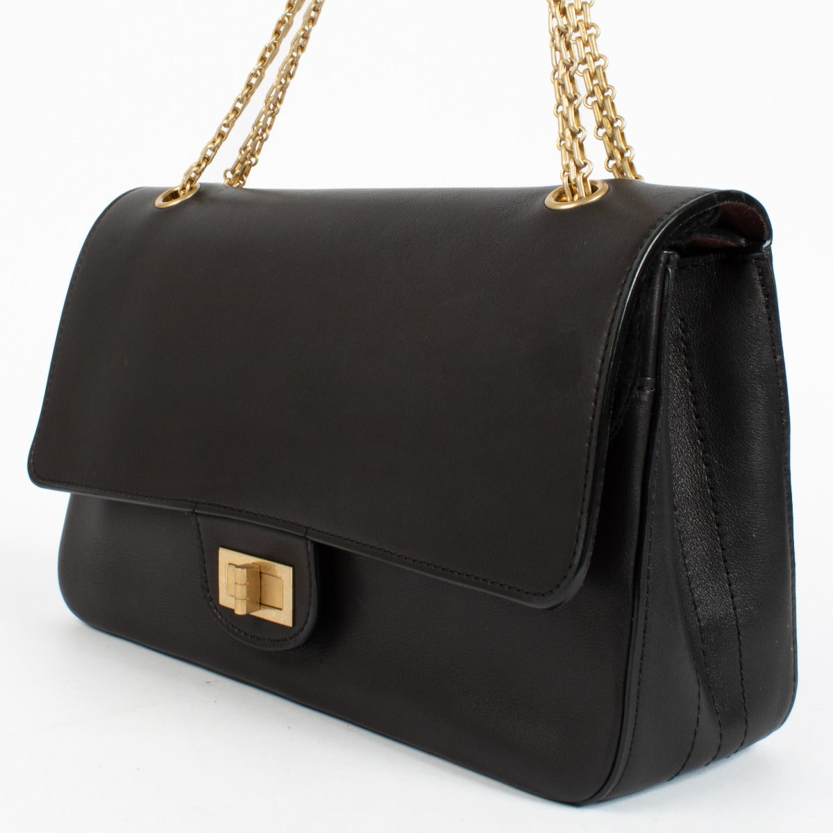 Chanel Paris–Hamburg 2.55 Maxi bag in black calfskin with gold hardware at Labellov.com