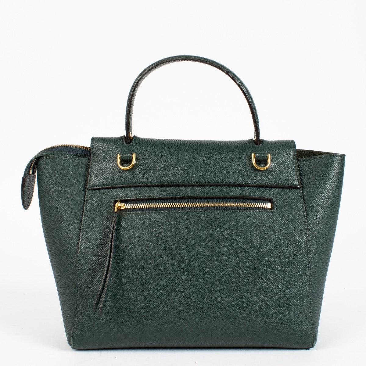 Authentic Celine Belt Bag Medium in forest green grained calfskin with gold hardware at Labellov.com.