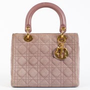 Authentic Pre-loved Christian Dior Old Rose Suede Medium Lady Dior Bag on Labellov.com