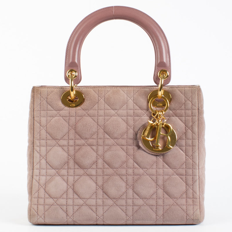 Authentic Pre-loved Christian Dior Old Rose Suede Medium Lady Dior Bag on Labellov.com