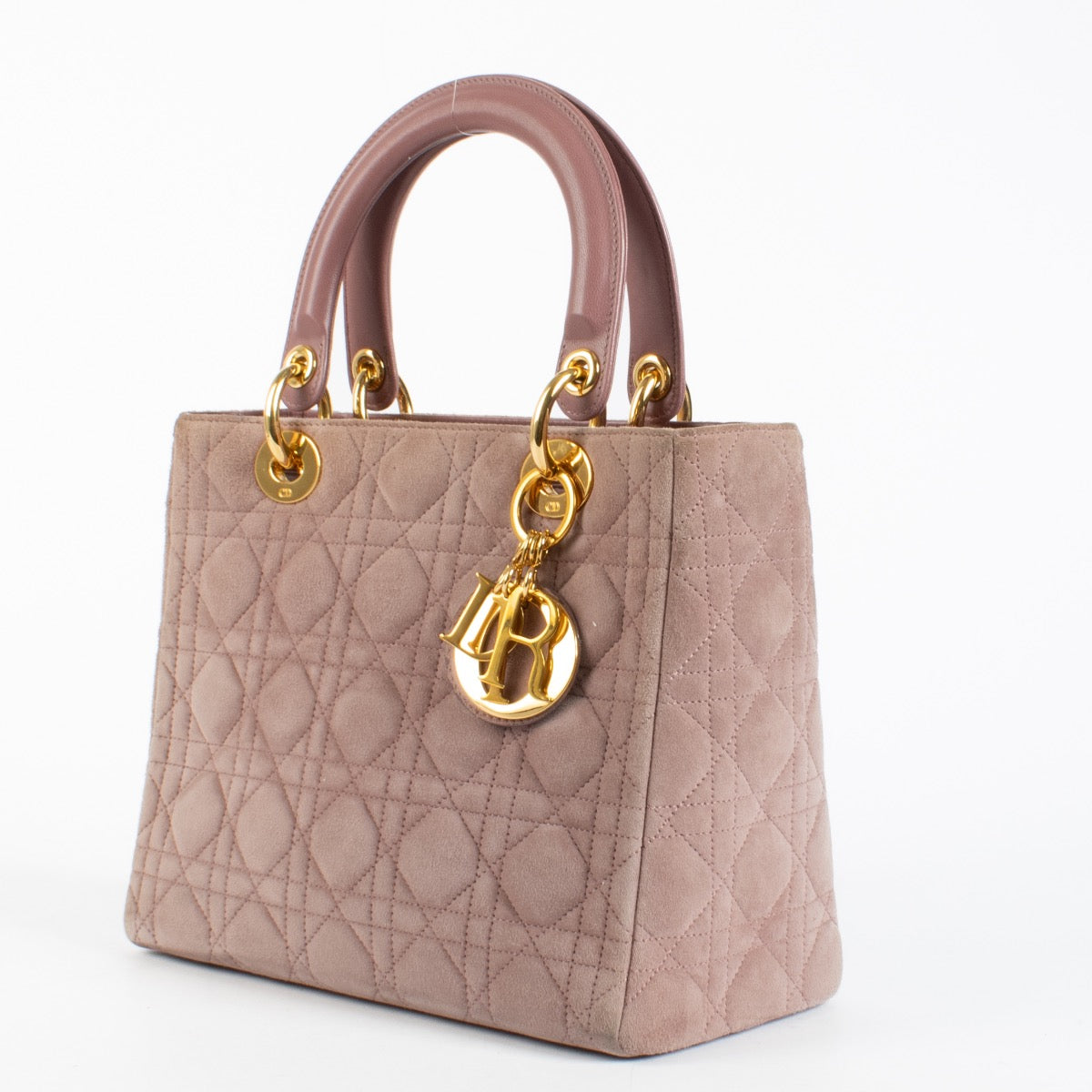 Authentic Pre-loved Christian Dior Old Rose Suede Medium Lady Dior Bag on Labellov.com
