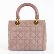 Authentic Pre-loved Christian Dior Old Rose Suede Medium Lady Dior Bag on Labellov.com