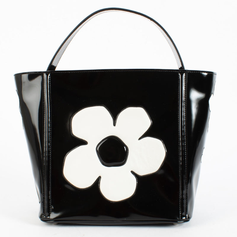 authentic preloved Prada SS13 Black Patent Floral Gardeners Tote Bag on Labellov.com