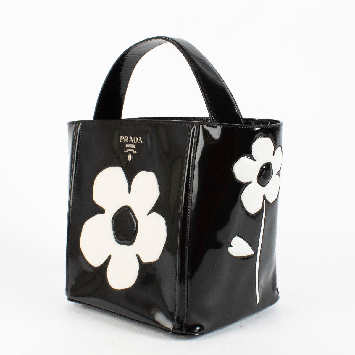 authentic preloved Prada SS13 Black Patent Floral Gardeners Tote Bag on Labellov.com