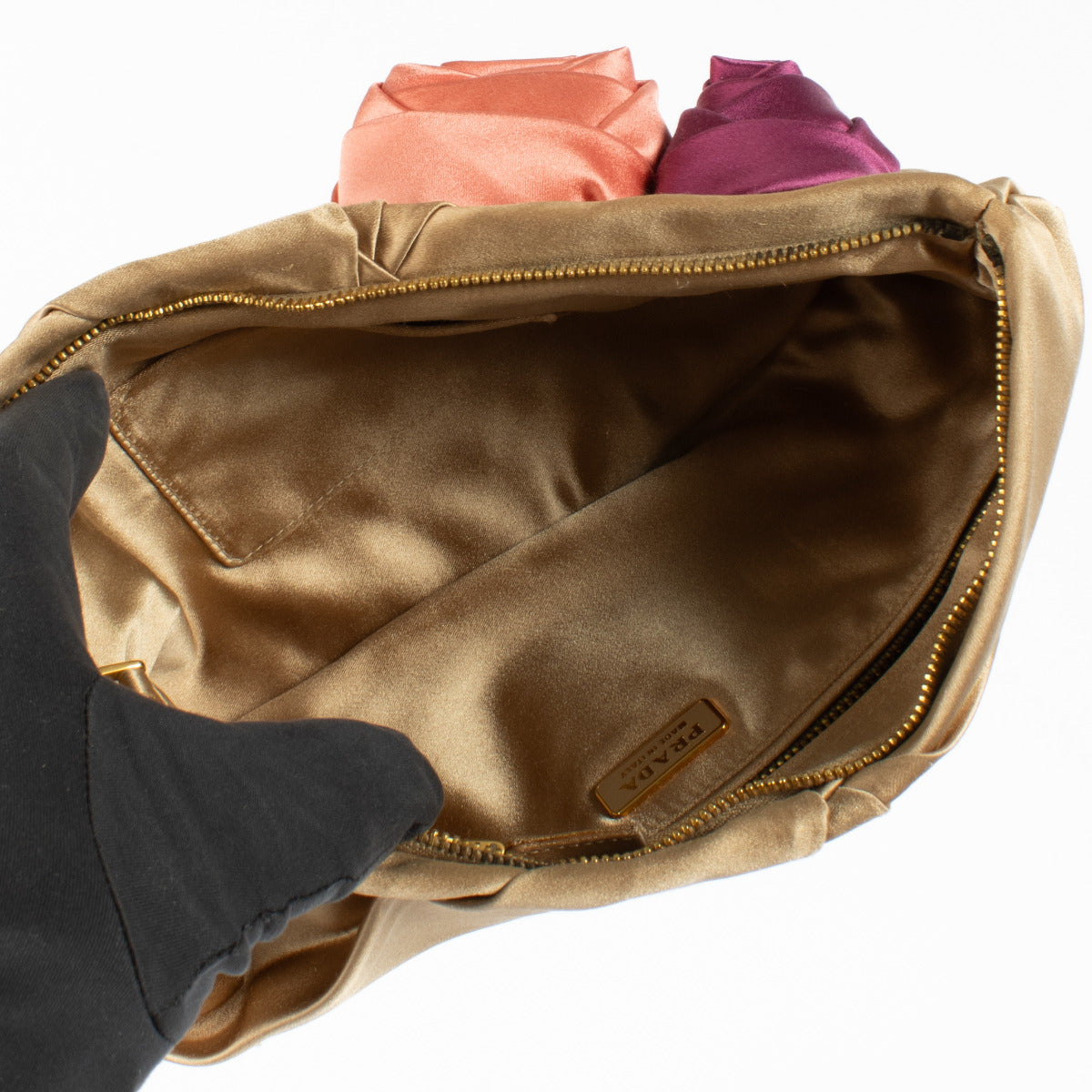 Pochette Prada en satin rose