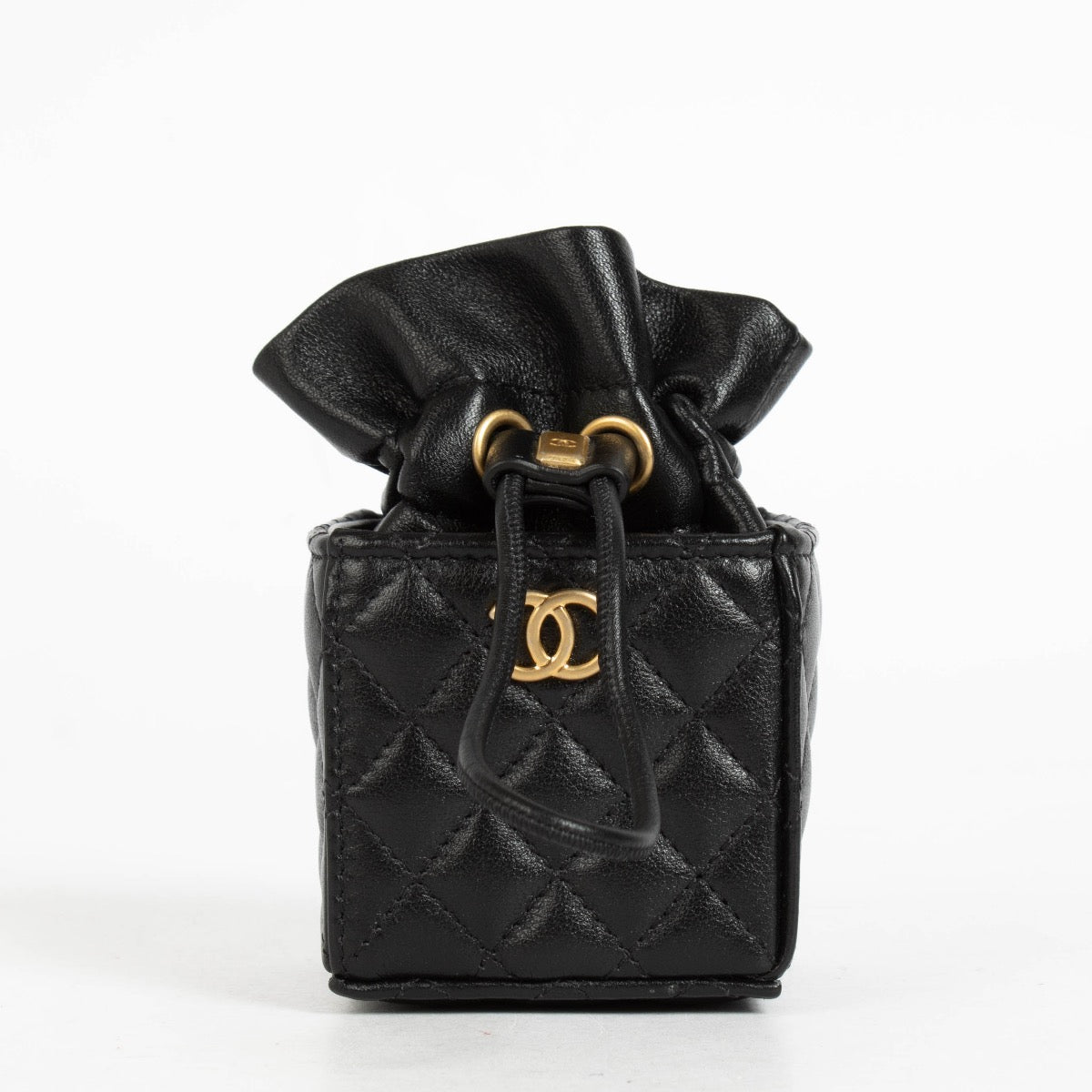 Authentic pre-loved Chanel Black Lambskin Micro Box Bag on Labellov.com