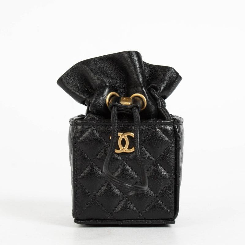 Authentic pre-loved Chanel Black Lambskin Micro Box Bag on Labellov.com