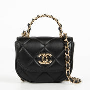 Authentic pre-loved Chanel Black Lambskin Pearl Top Handle Clutch with Chain on Labellov.com
