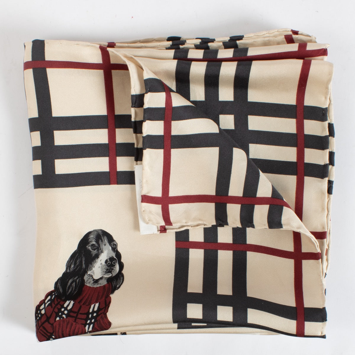 authentic preloved Burberry Beige Dogs Square Silk Scarf on Labellov.com
