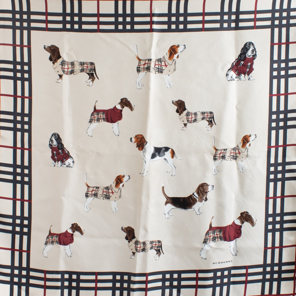authentic preloved Burberry Beige Dogs Square Silk Scarf on Labellov.com