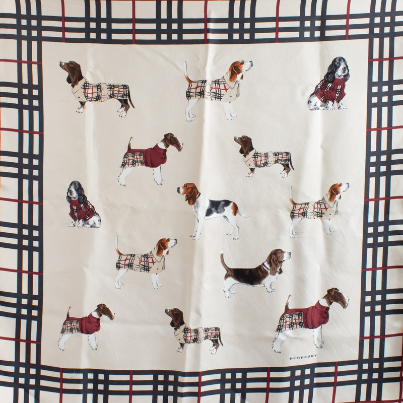 authentic preloved Burberry Beige Dogs Square Silk Scarf on Labellov.com