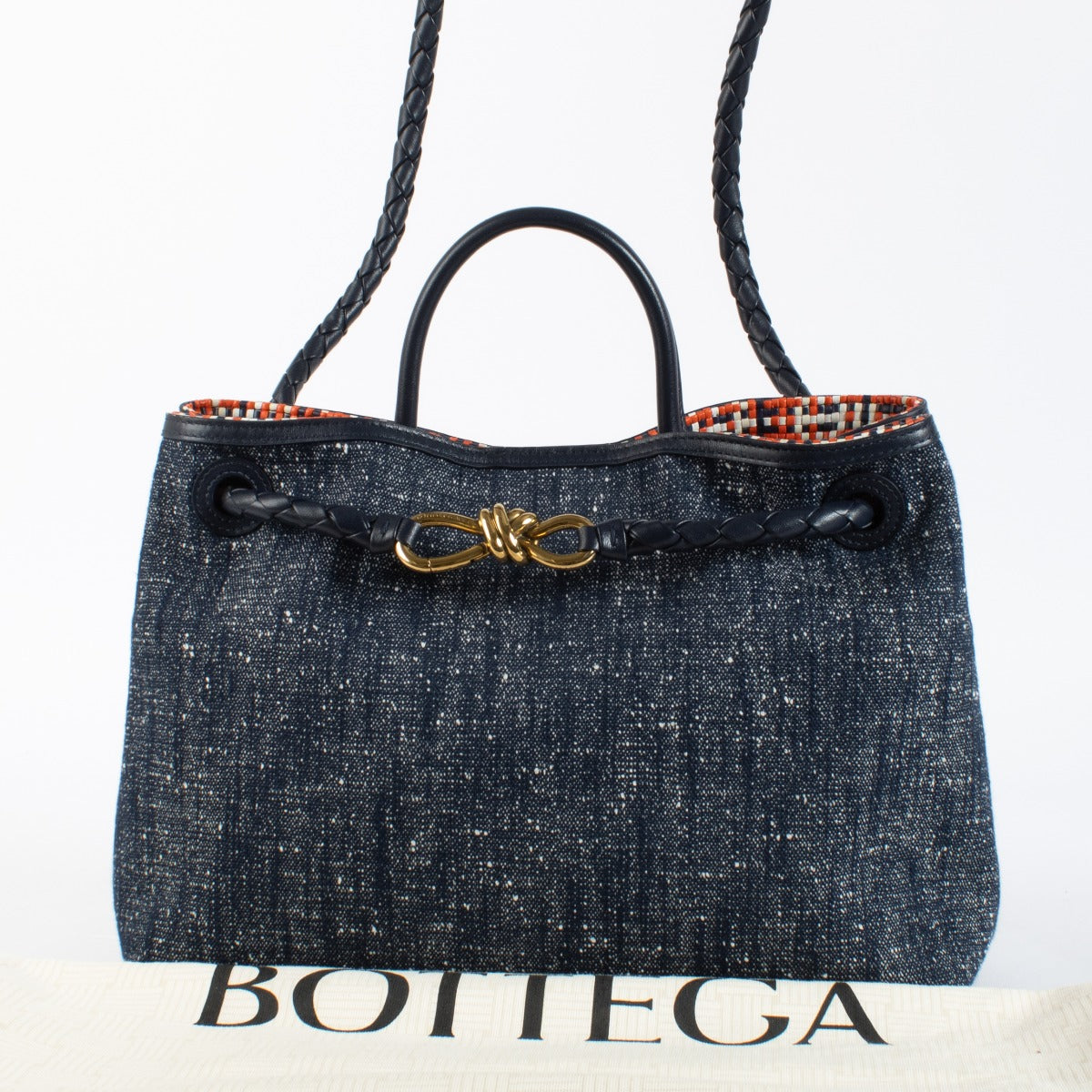 Bottega Veneta Denim Bouclé Medium Andiamo Tas