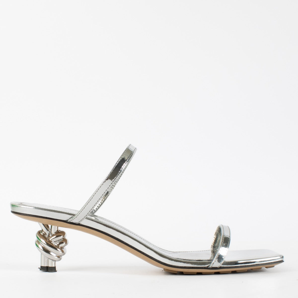 Mules Bottega Veneta argentées à nœud – Taille 37 1/2