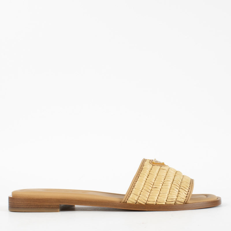 Prada Beige Raffia Slide Sandals - Size 38