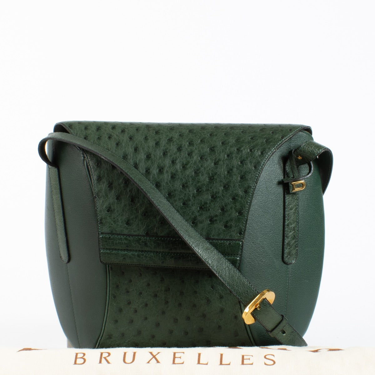 Authentic preloved Delvaux Green Ostrich Crossbody on Labellov.com