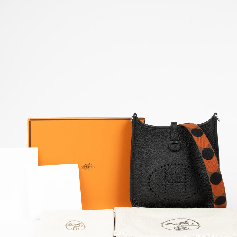 Shop this 100% authentic Hermès Evelyne 16 Black Clemence Flipperball Strap PHW Bag at Labellov.com