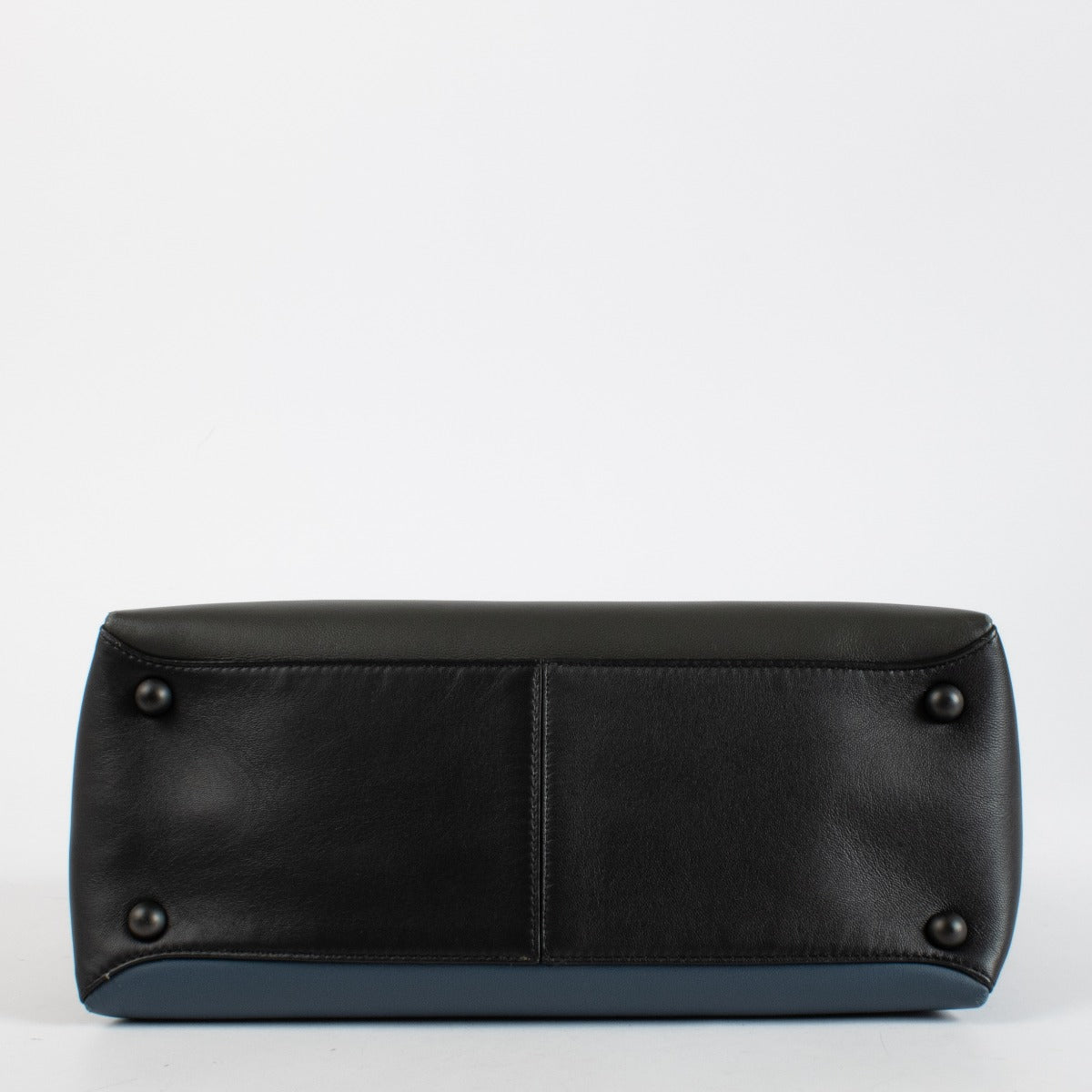 Bottega Veneta Navy Blue Leather Medium Piazza Top Handle Bag with antique gold-tone hardware and woven strap, in very good pre-loved condition, available at Labellov.com
