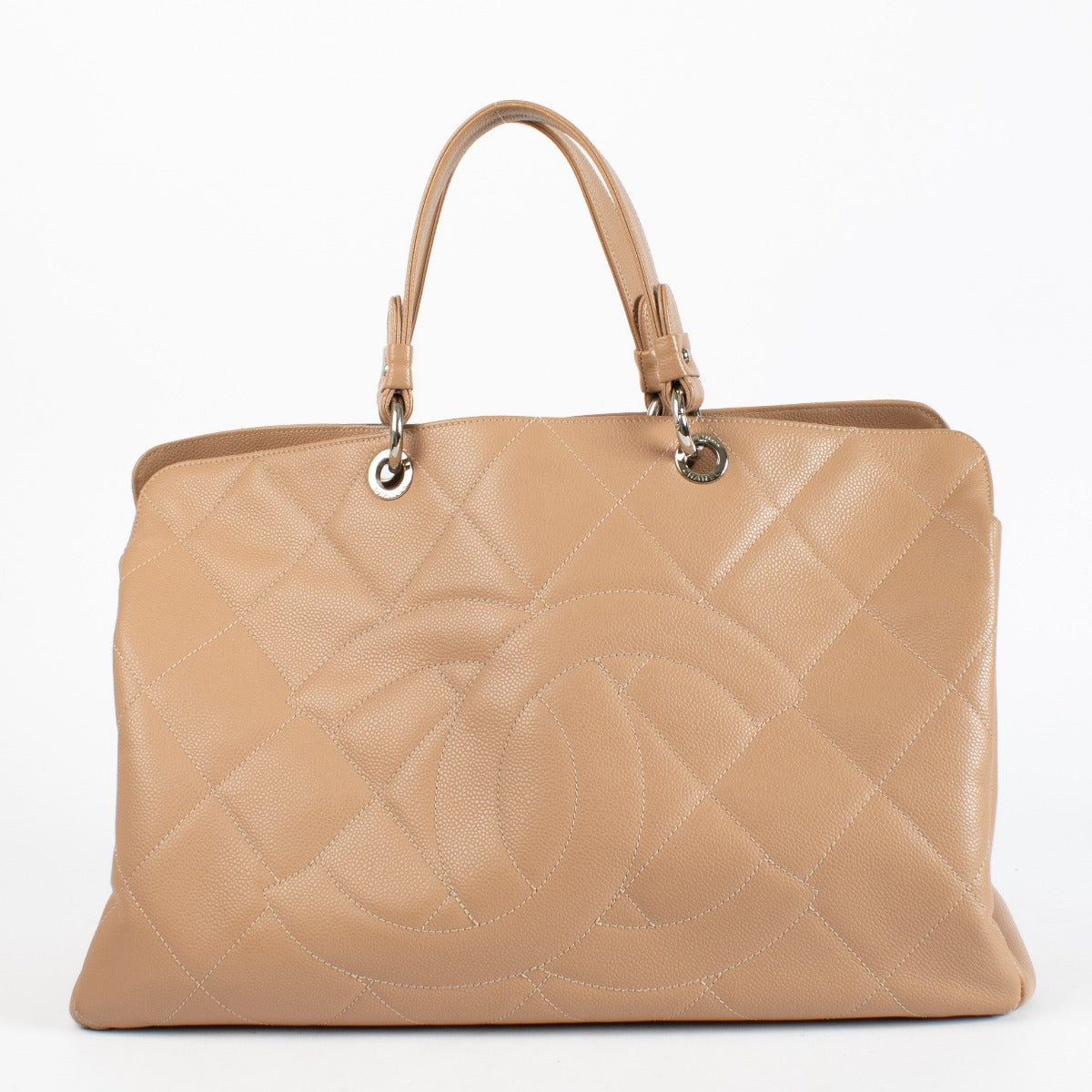 Chanel Beige Quilted Caviar Leather CC Timeless Large Tote Bag