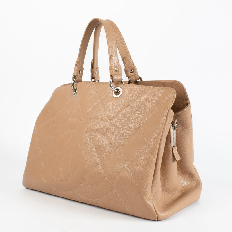 Chanel Beige Quilted Caviar Leather CC Timeless Large Tote Bag